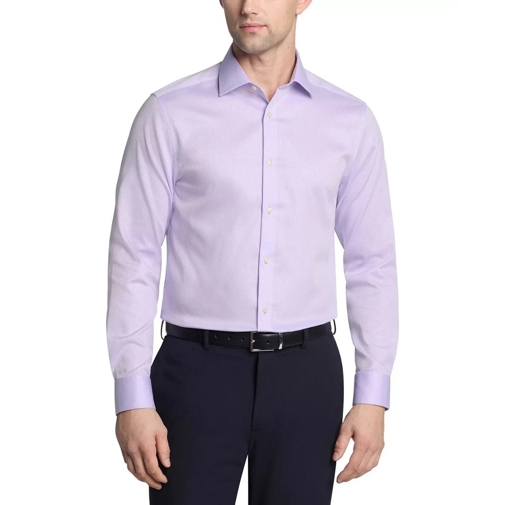 NWT Calvin Klein Dress Shirt Mens M 15.5 Lilac Cotton Steel+ Herringbone